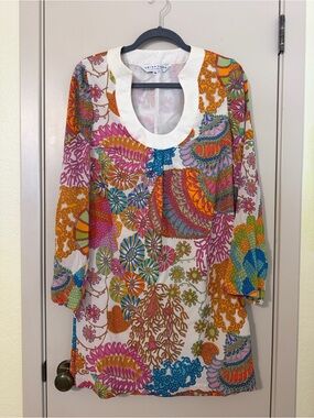 Trina Turk Multicolor Floral Paisley Long Sleeve Tunic - Pink, Orange & Blue